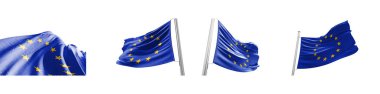 Avrupa Birliği bayrakları beyaz arka plan üzerinde ayarlayın. 3D çizim