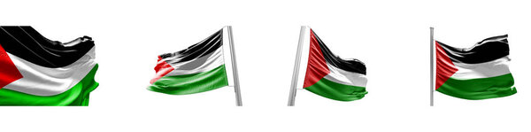 Set Flags of Palestine on white background. 3D illustration