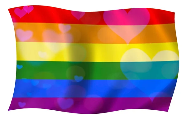 Arco Íris Bandeira Liberdade Lgbt Com Corações Azuis Isolado Sobre — Fotografia de Stock