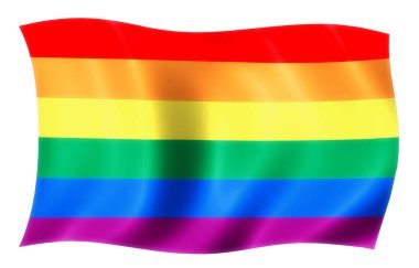LGBT özgürlüğünün gökkuşağı bayrağı. Beyaz üzerine izole