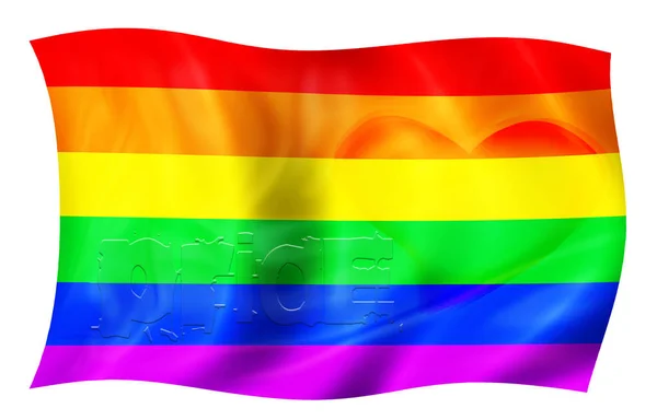 Regenboog vlag van LGBT vrijheid met roze harten. Geïsoleerd op wit — Stockfoto