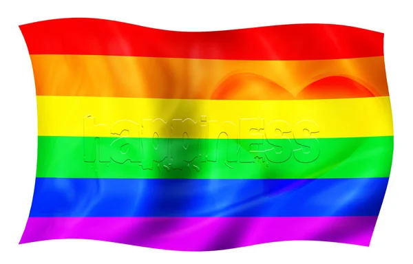 Tęczowa flaga wolności LGBT z różowymi sercami. Izolowane na białym tle — Zdjęcie stockowe