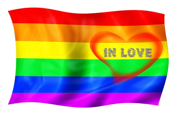 Rainbow flag of lgbt freedom with pink hearts. Isolated on white — Stock Photo, Image