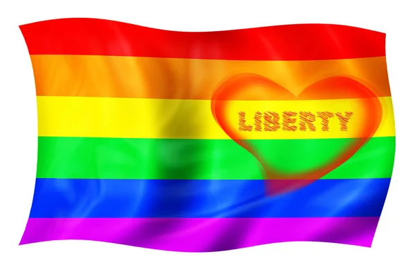 분홍색 하트와 LGBT 자유의 무지개 깃발입니다. 흰색에 격리 — 스톡 사진