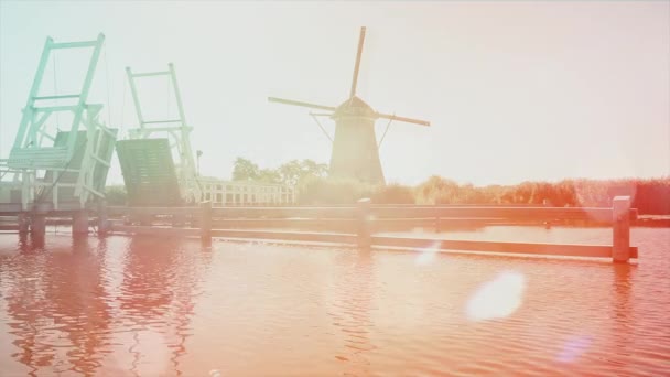 Holland Unesco Dünya Mirası Geleneksel Rüzgar Değirmenleri — Stok video