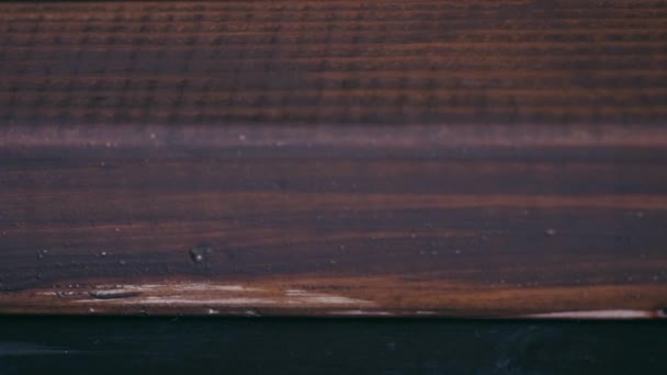 塗装の仕事ペイントブラシで木製の板をペイント スロームーション — ストック動画
