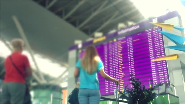 Defocalizzazione Terminal Dell Aeroporto Occupato Viaggiatore Aeroporto Vista Laterale Persone — Video Stock