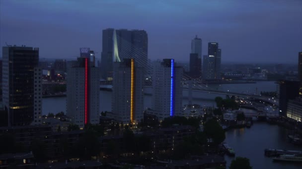 Night Rotterdam Panorama Europe City — Stock Video