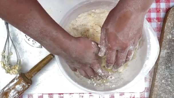 Panadería Casera Chica Amasa Masa Con Sus Manos Proceso Hacer — Vídeos de Stock