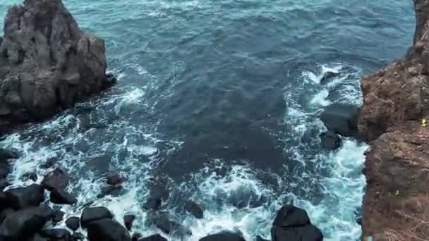 바다의 아름다운 풍경이었습니다 암석에 바다와 얼음으로 뒤덮인 — 비디오