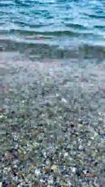 Mavi deniz suyu kıyıları deniz kabuğuyla yıkar.