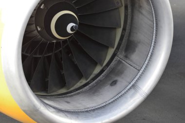 Tenerife, İspanya - 04 Aralık 2018: Close-up bir turbofan motor, bir Boeing 757-330, Aralık 04,2018