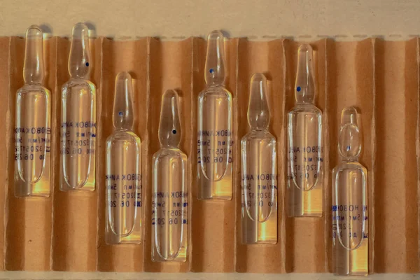Medical ampoules with medicine in a box