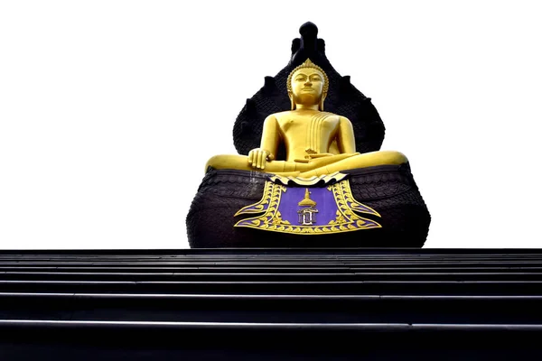 Permanece Hasta Una Estatua Grande Del Buddha Sentado Templo Thai — Foto de Stock