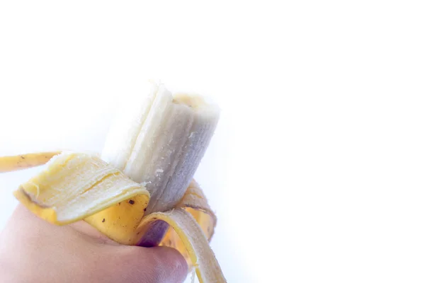 Geschilde Gecultiveerde Banaan Witte Achtergrond Beste Fruit Voor Dieet Gezond — Stockfoto