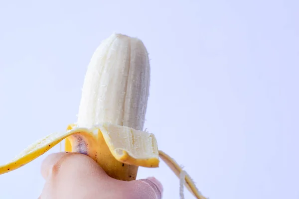Geschilde Gecultiveerde Banaan Witte Achtergrond Beste Fruit Voor Dieet Gezond — Stockfoto