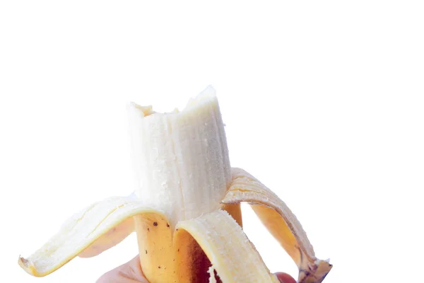 Geschilde Gecultiveerde Banaan Witte Achtergrond Beste Fruit Voor Dieet Gezond — Stockfoto