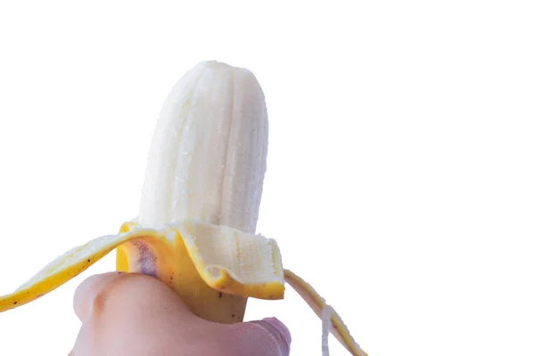 Geschilde Gecultiveerde Banaan Witte Achtergrond Beste Fruit Voor Dieet Gezond — Stockfoto