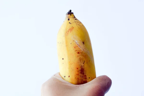 Banaan Fruit Hold Hand Witte Achtergrond — Stockfoto