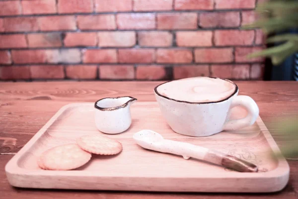 Nahaufnahme Heißen Kaffee Mit Sahne — Stockfoto