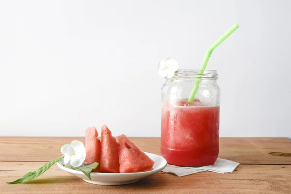 Vodní Meloun Smoothie Starý Dřevěný Stůl — Stock fotografie