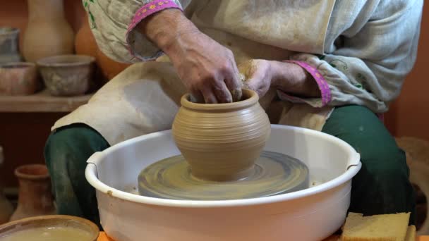 Création Vase Argile Blanche Gros Plan Sculpteur Dans Atelier Fait — Video