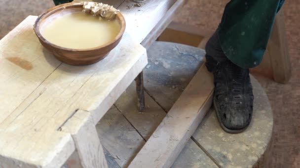 Création Vase Argile Blanche Gros Plan Sculpteur Atelier Fait Une — Video