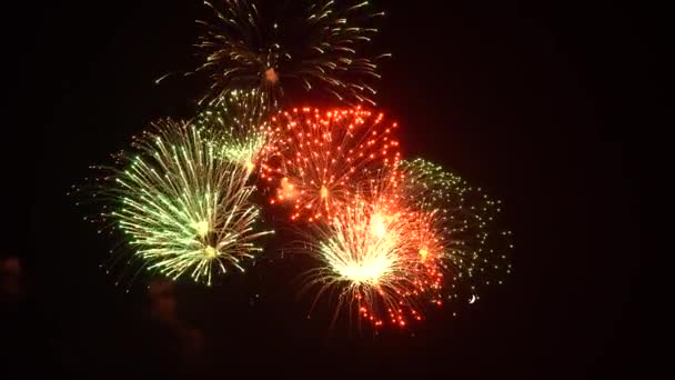 Los Fuegos Artificiales Deslumbrantes Iluminan Cielo Nocturno Cielo Iluminado Por — Vídeos de Stock