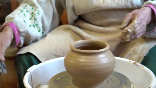 Création Vase Argile Blanche Gros Plan Sculpteur Dans Atelier Fait — Video