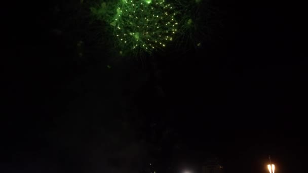 透明な背景に金色の花火の爆発 新年のお祝い花火 暗い背景に休日花火 — ストック動画