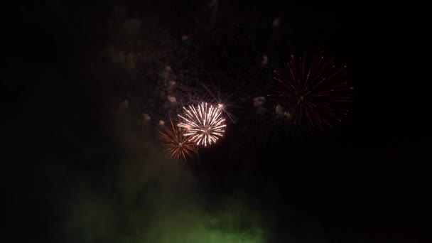 Explosión Abstracta Fuegos Artificiales Dorados Sobre Fondo Transparente Fuegos Artificiales — Vídeos de Stock