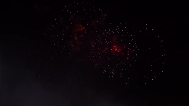 Abstraktes Goldenes Feuerwerk Explodiert Auf Transparentem Hintergrund Silvesterfeuerwerk Feiertagsfeuerwerk Auf — Stockvideo