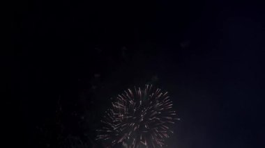 Göz kamaştırıcı havai fişek gece gökyüzü aydınlatmak. Mehtaplı gökyüzü parlak havai fişek üzerinde.