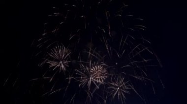 Göz kamaştırıcı havai fişek gece gökyüzü aydınlatmak. Mehtaplı gökyüzü parlak havai fişek üzerinde.