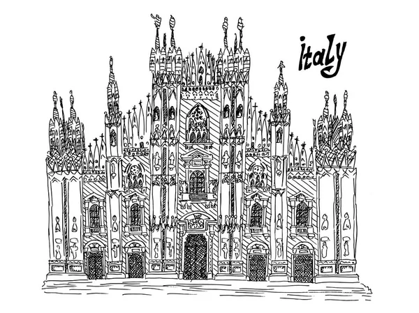 Italie Milan Croquis Illustration Sur Papier Vectoriel Encre Blanche — Image vectorielle