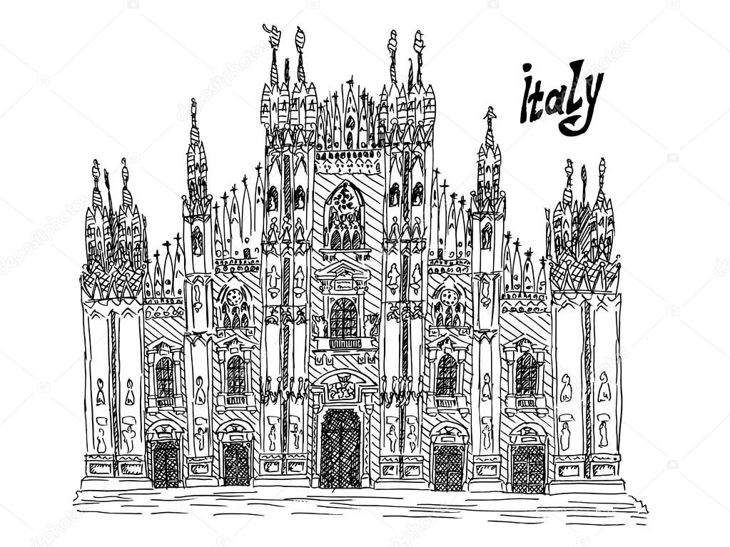 Italy milan sketch illustration on white ink vector stock