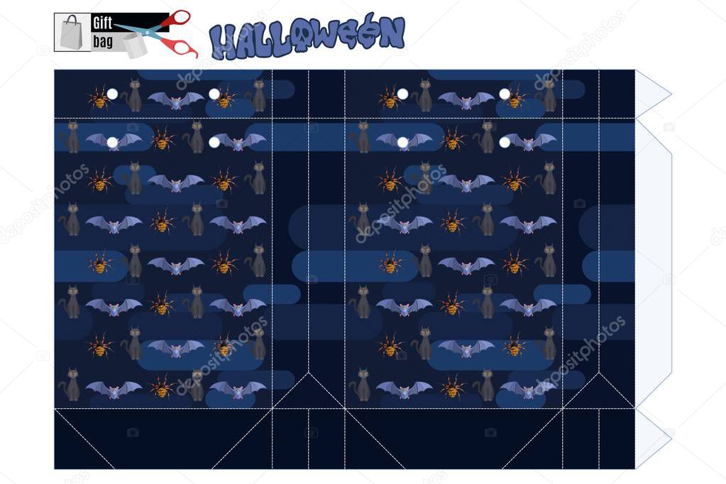 A great package for a Halloween sale. On a blue background, mystical animals. template for printing