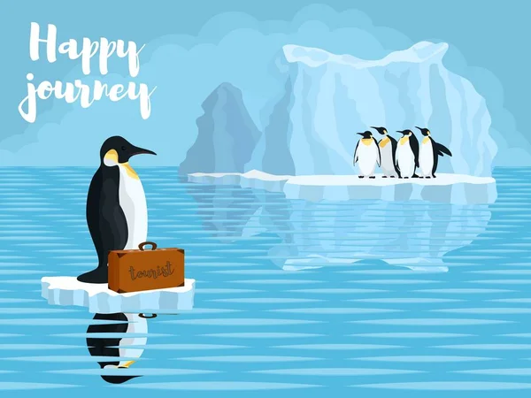 Smelten Van Antarctica Pinguïns Sneeuw Buurt Van Het Water Stock — Stockvector