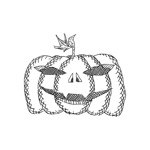 Boceto Una Curva Calabaza Malvada Halloween Sobre Fondo Blanco Ilustración — Vector de stock