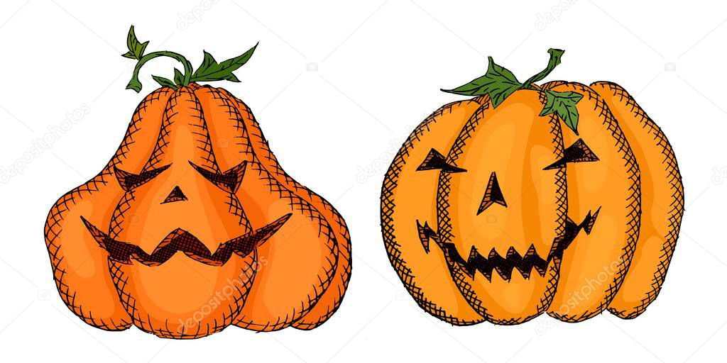 sketch of evil pumpkins decorated in bright colors.vector stock illustration