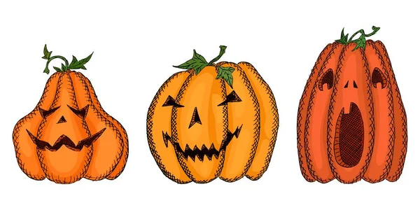 Boceto Brillante Con Calabazas Con Ilustración Vectores Faces Stock Tallado — Vector de stock