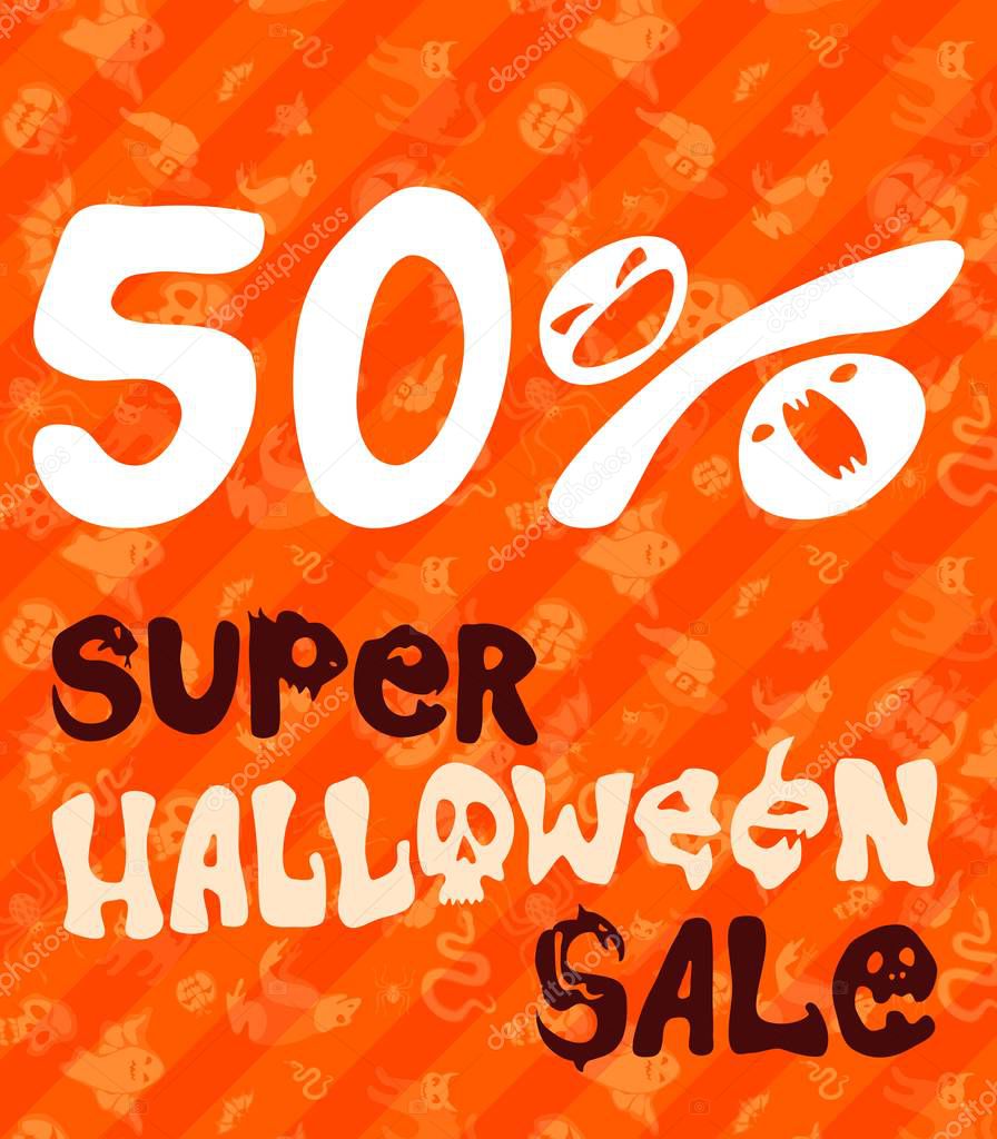 bright poster 50 percent discount on halloween. stock vector image