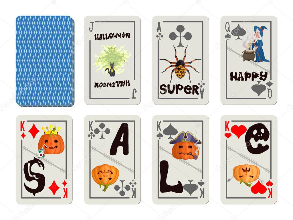 deck of playing cards on sale colorful halloween. stock vector image