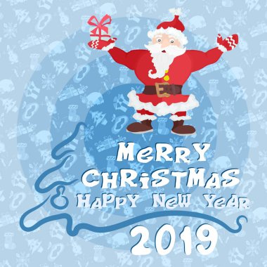 düz Noel Baba hediye ile mutlu yeni yıl poster. hisse senedi vektör görüntü