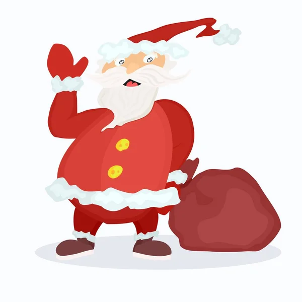 Dessin Animé Père Noël Avec Sac Isolé Sur Fond Blanc — Image vectorielle
