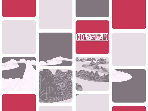 Simple Abstracción Mosaico Montañas Cubos Color Burdeos Stock Imagen Vector — Archivo Imágenes Vectoriales