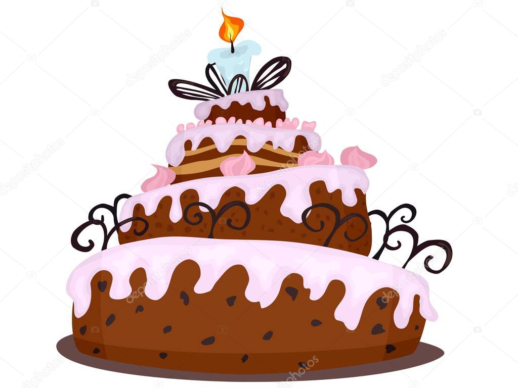 big chocolate cake with cream drawing cartoon. stock image vector