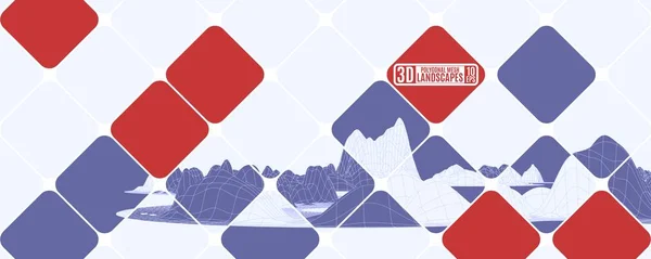 Púrpura Malla Poligonal Ordenador Montañas Abstracción Cubos — Archivo Imágenes Vectoriales