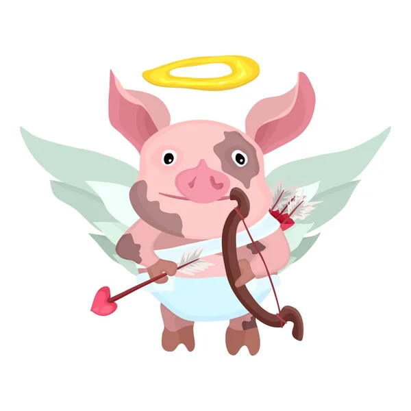 弓と矢印が笑顔で明るい豚キューピッド — ストックベクタ