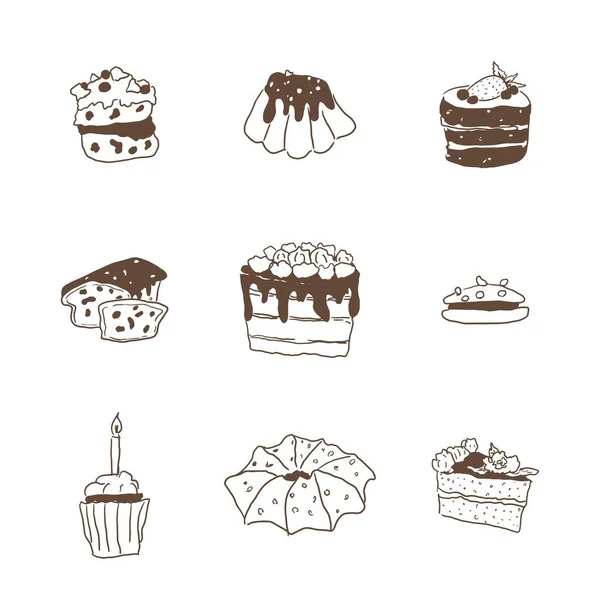 Doodles Delinear Doces Pastelaria Com Vetor Creme — Vetor de Stock